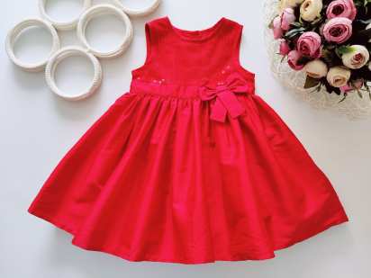 6,9 мес, рост 73 Пышное красное нарядное платье в пайетках