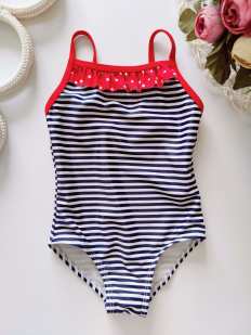 9,12 мес, рост 80 Детский полосатый купальник