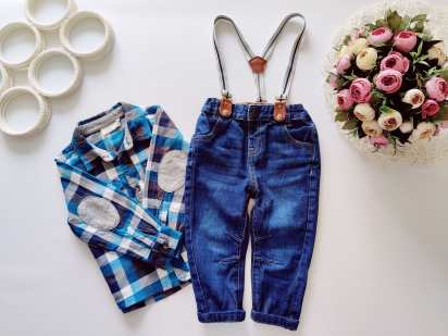 9,12 міс, зріст 74,80 Джинси на підтяжках із сорочкою