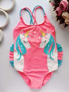 7,8 лет, рост 128 Купальник с единорогом