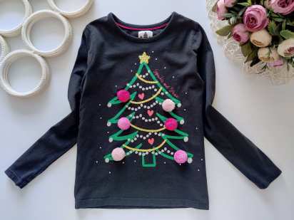 5,6 лет, рост 110,116 Новоголний лонгслив с елкой