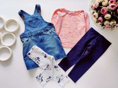 9,12 міс, зріст 74,80 М'який джинсовий сарафан, реглан та двоє лосин