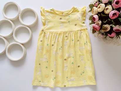 12,18 мес, рост 86 Ярко желтое платье в зайчатах