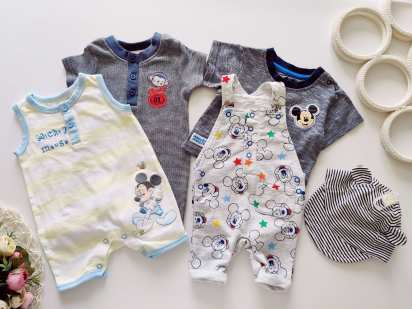 0-3 міс Нові боді, нова кепка, футболка та комбінезончик з міккі