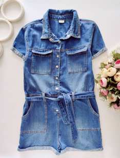 8 лет, рост 128 Летний джинсовый комбинезон