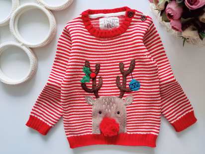9,12 мес, рост 80 Натуральний новогодний свитер с оленем