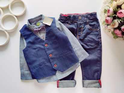 1,5,2 роки, зріст 92 Нова сорочка з метеликом, жилет та джинси