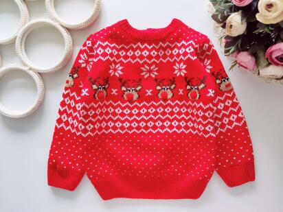 12,18 міс, зріст 80,86 Червоний новорічний светр з оленями