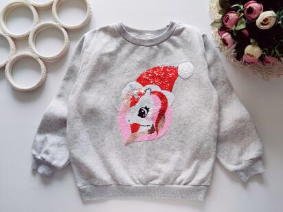 6,8 лет, рост 122,128 Свитшот на флисе с единорогом новогодний