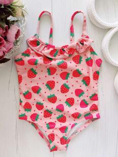 18,24 мес, рост 86,92 Красивый детский купальник в клубничках