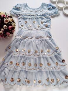 11 лет, рост 146 Голубое нарядное платье в пайетках