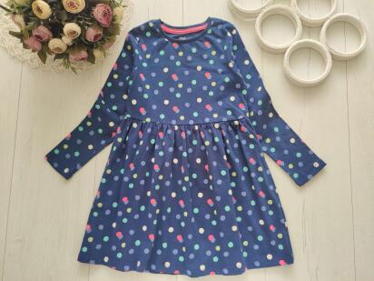 5,6 лет, рост 116 Трикотажное платье с рукавами в горошек