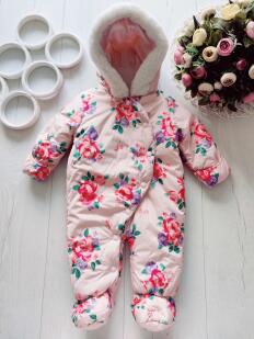 0-3 міс, Теплий комбінезон на синтепоні для дівчинки