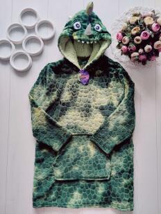 9-12 років, Новий дитячий махровий домашній худі- плед у вигляді динозавра