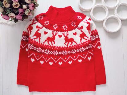 9,10 лет, рост 134,140 Красный новогодний свитер с оленями