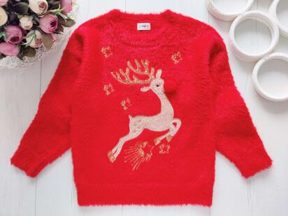 4,5 лет, рост 110 Красный новогодний свитер с оленем