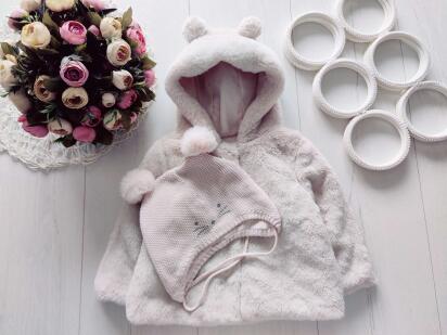 6,9 мес, рост 74 Пушистое детское пальто, шапка в подарок