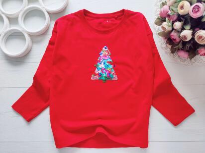 7 лет, рост 122 Красный новогодний реглан с елкой