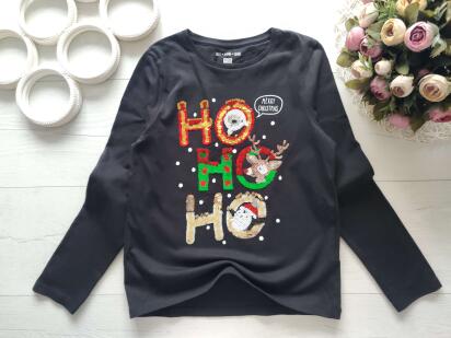 9,10 лет, рост 140 Новгодний реглан с оленем в пайетках