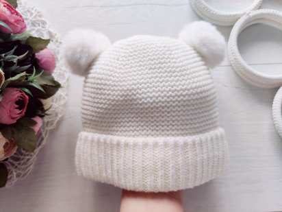 12-24 міс, Тепла дитяча в'язана шапка на хб підкладці унісекс