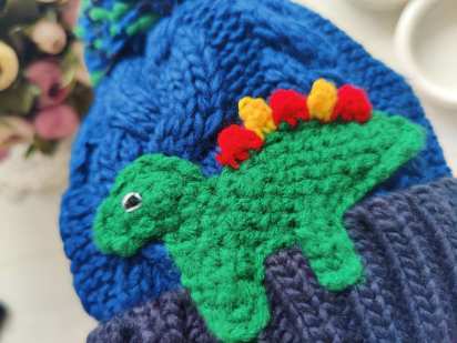 1-3 роки, В'язана дитяча шапка з динозавром для хлопчика