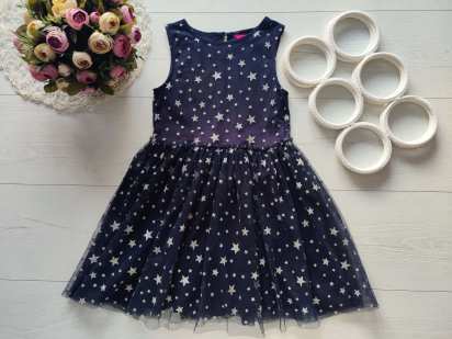 6,7 років, зріст 122 Синя дитяча сукня в сріблястих зірках