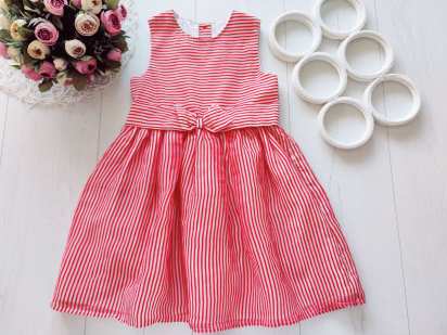 5,6 років, зріст 116 Ошатне дитяче плаття червоне в смужку