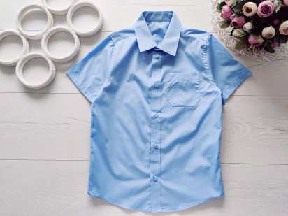 7,8 років, Нова дитяча блакитна сорочка з коротким рукавом