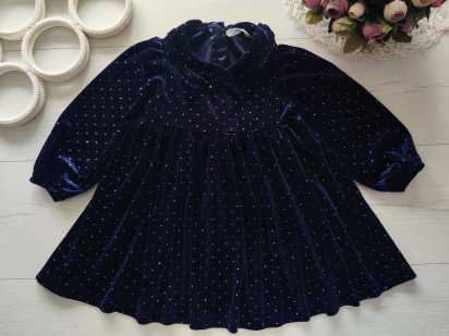2,3 роки, зріст 98 Оксамитове дитяче темно синє плаття