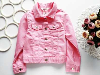 5,6 лет, рост 116 Стрейчевая розовая джинсовка