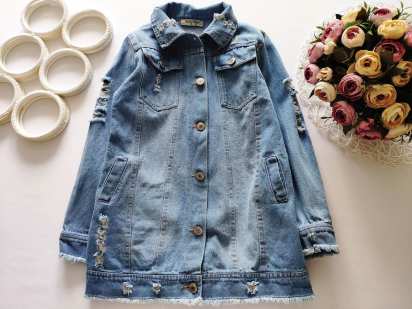 8,9 лет, рост 134,140 Удленненная джинсовка с паетками