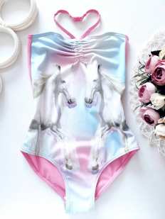 8,9 лет, рост 134 Купальник с лошадками