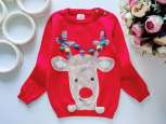 12,18 міс, зріст 80,86 Новорічний котоновий светр тонкого в'язання з оленем - зображення 1