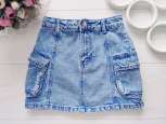 7,8 років, зріст 128 Блакитна дитяча джинсова спідниця з накладними кишенями - зображення 1